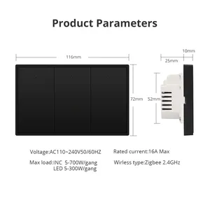 Zemismart Zigbee美国黑色壁灯开关，带中性1 2 3 4 6帮派中断器窗帘开关图亚应用阿列克谢谷歌主页 - Product Image 6