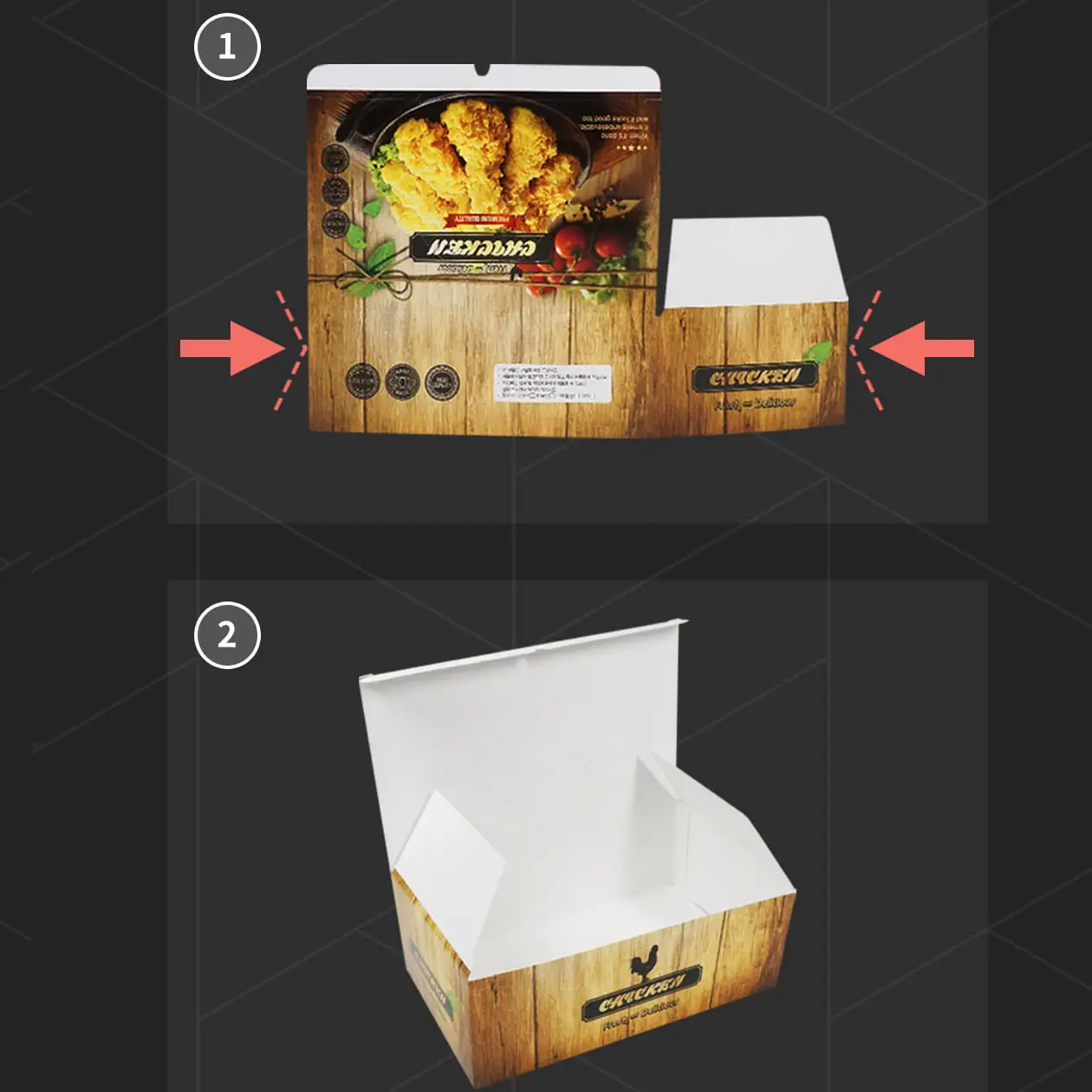बॉक्स फास्ट फूड पैकेजिंग कंटेनर पेपर तले हुए चिकन बॉक्स