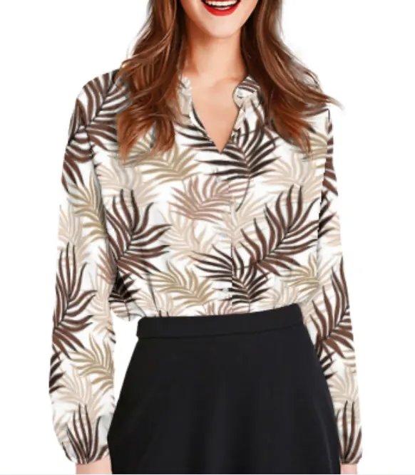 Camisa tropical de palmeira estampada, blusa para mulheres de aloha manga comprida personalizada