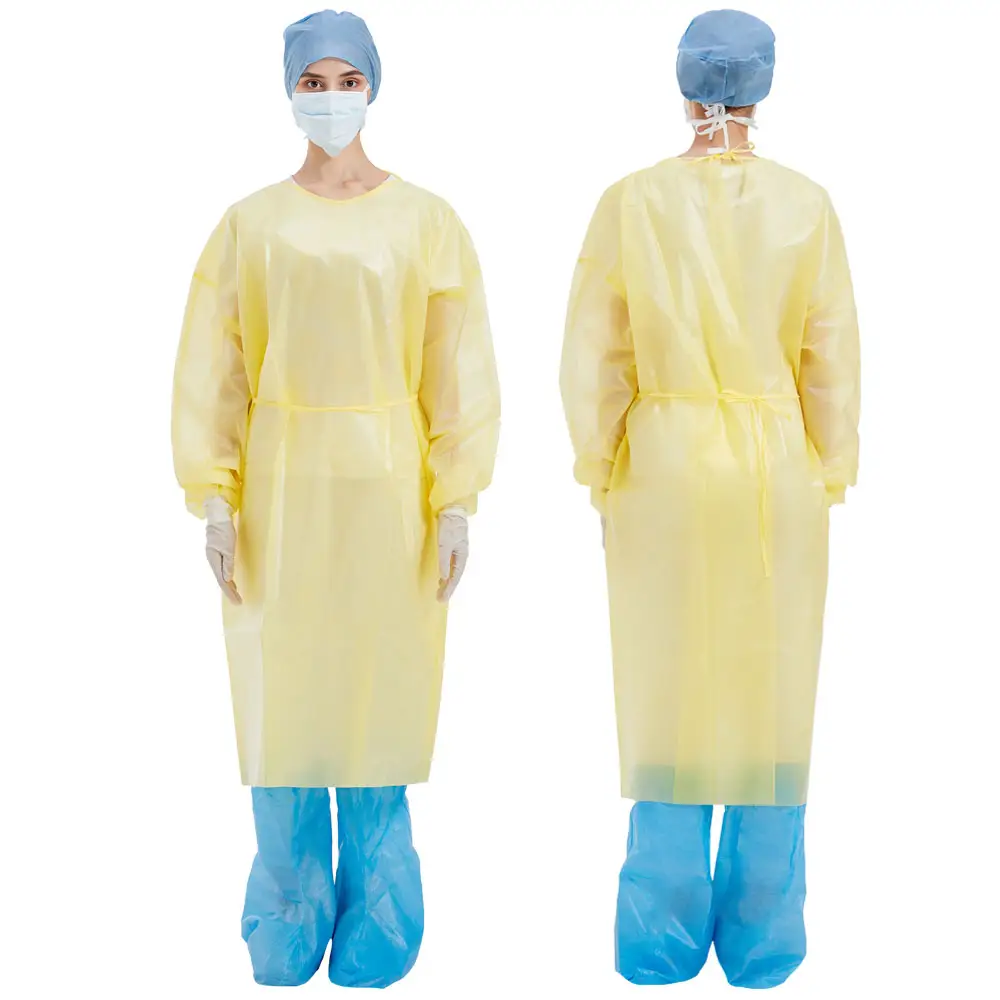 Batas quirúrgicas de Hospital estériles, equipo protector tejido, BATA DE AISLAMIENTO desechable, material de toalla de mano reforzada, color amarillo