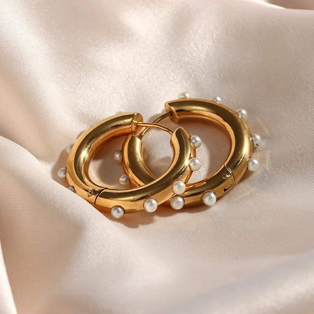 Vintage Edelstahl Imitieren Perle vergoldete Creolen 18K Designer Ohrringe Beliebte Marken