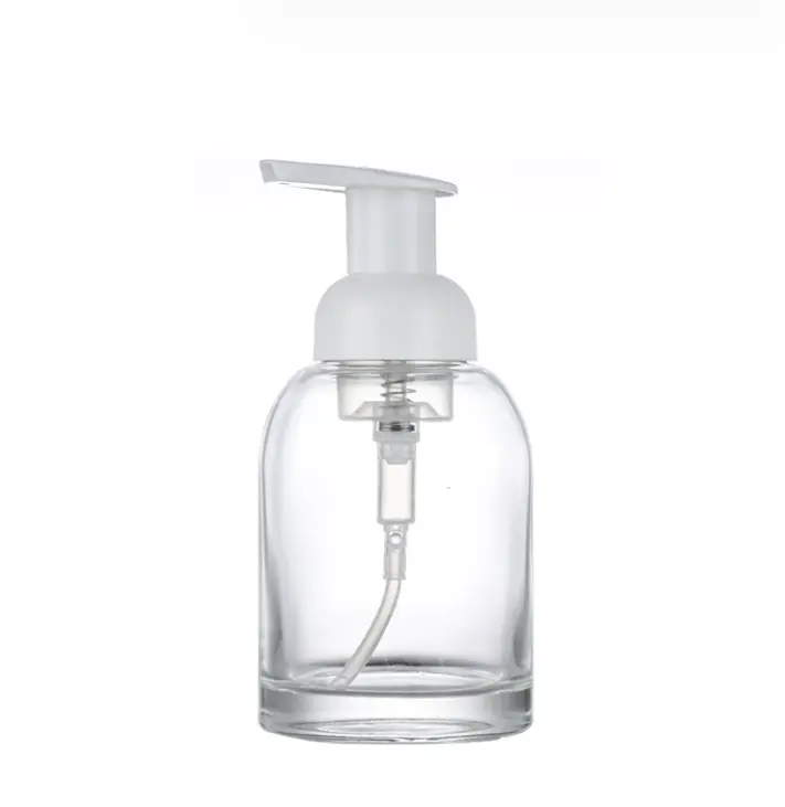 Mousse com cabeça de bomba de espuma 250ml, garrafa de vidro com flores 375ml, desinfetante para as mãos, recipiente de vidro para banheiro