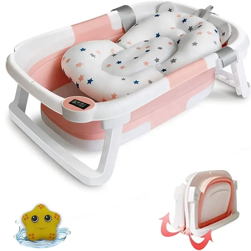 접이식 서 유아 아기 욕조 욕조 세트 플라스틱 접이식 어린이 온도계 및 쿠션 2023