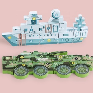Kinder Militär Vehlcle Thema Puzzle Brain Teaser Holz Hubschrauber Panzer Kriegsschiff U-Boot Rüstung Militär Puzzle - Product Image 1
