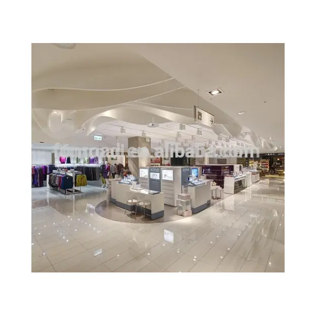 Haut de gamme grand magasin design d'intérieur sac à main et cosmétiques kiosque de vente au détail et vêtements décoration de magasin de détail