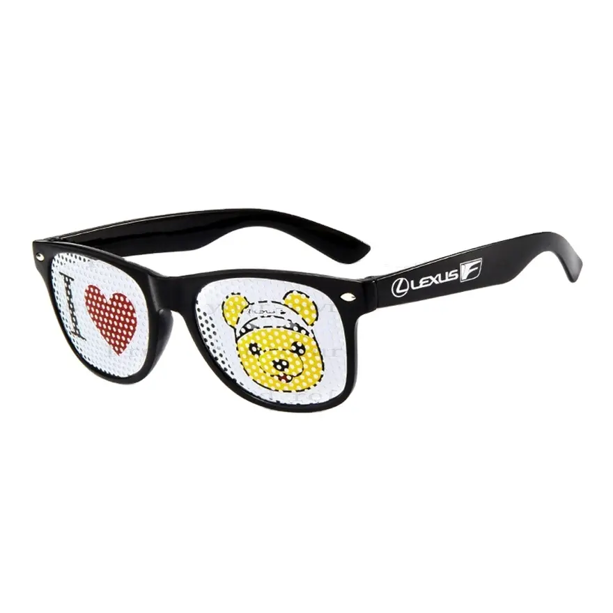 Grosir hadiah promosi baru kustom cetak LOGO lensa bendera kacamata dengan stiker Pinhole kacamata