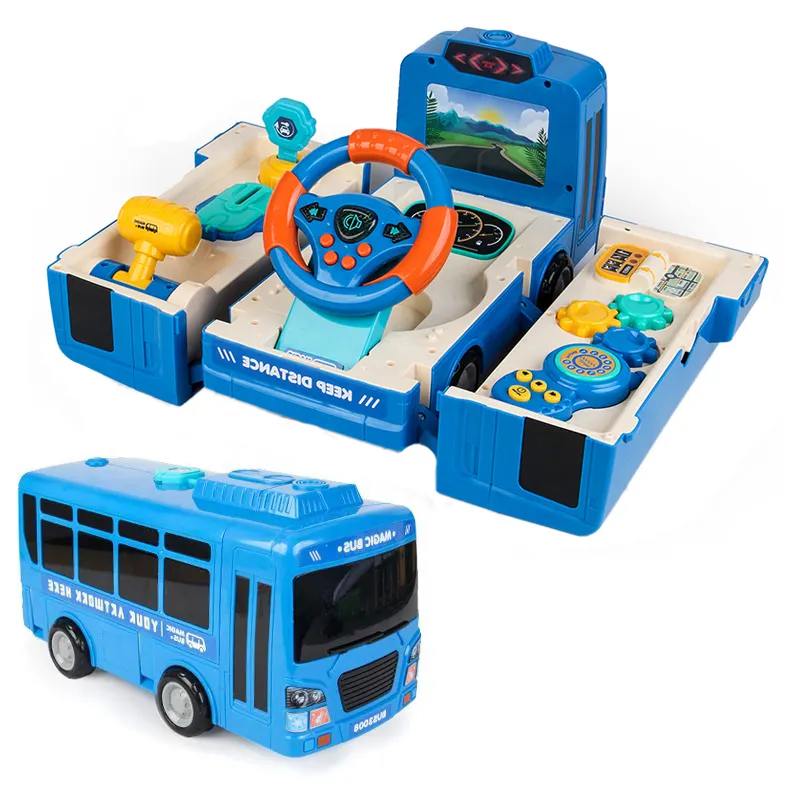 QS personalizado montar juguete educativo temprano bebé Musical transformación autobús escolar desmontaje eléctrico Metal Diecast modelo autobús Juguetes