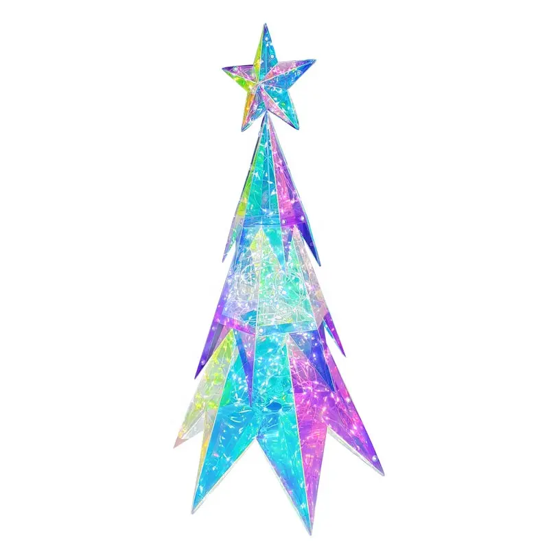 2024 recién llegados colorido Arco Iris holográfico PET brillante USB LED árbol de Navidad para decoración de bodas