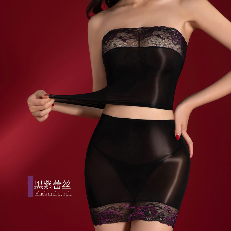 Black purple rose lace black socks