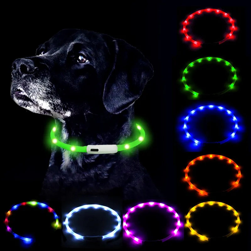 USB şarj edilebilir LED lamba köpek Pet yanıp sönen yaka Light Up ücretli USB şarj edilebilir LED lamba şarj edilebilir LED ışık silikon köpek tasması