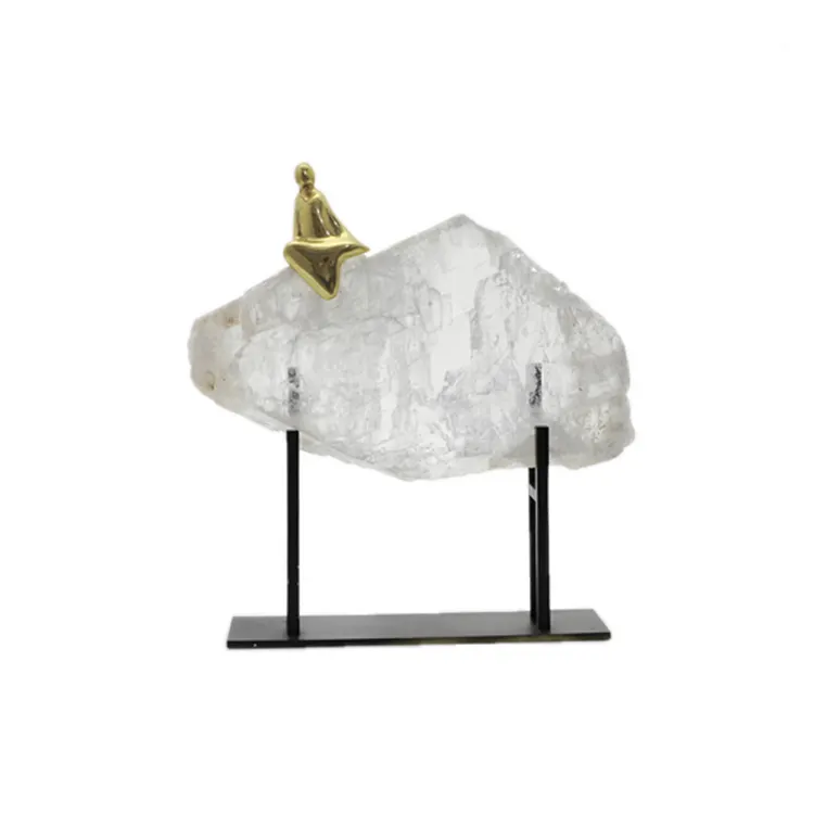 Nuevo soporte de metal abstracto, escultura artística de latón, diseño de piedra de cristal para decoraciones de escritorio