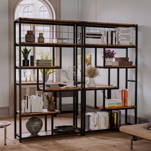 Modern stil Metal ahşap uzun boylu kitap 6-raf ekran banyo kabini kitap rafı kitaplık kitaplık - Product Image 1
