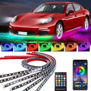 12V車フレキシブルアンダーグローストリップライトLEDアンダーボディアプリリモートサウンドコントロールRGBネオンライト雰囲気ランプ自動装飾用