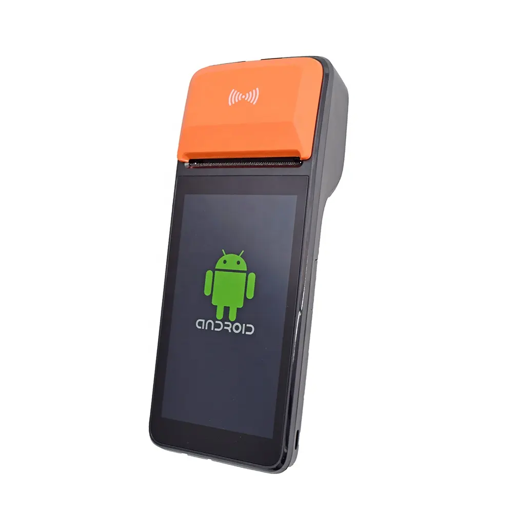 Android Mobile Pos Layar Sentuh 5 Inci 2 + 16G dengan Printer Seluler 58Mm Mendukung Pemindai NFC