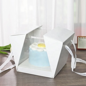 Custom Iredecent Gable Cardboard Small Classy 25X25 Transparent Bakery Cake <strong>Box</strong> With Handle - Product Image 1