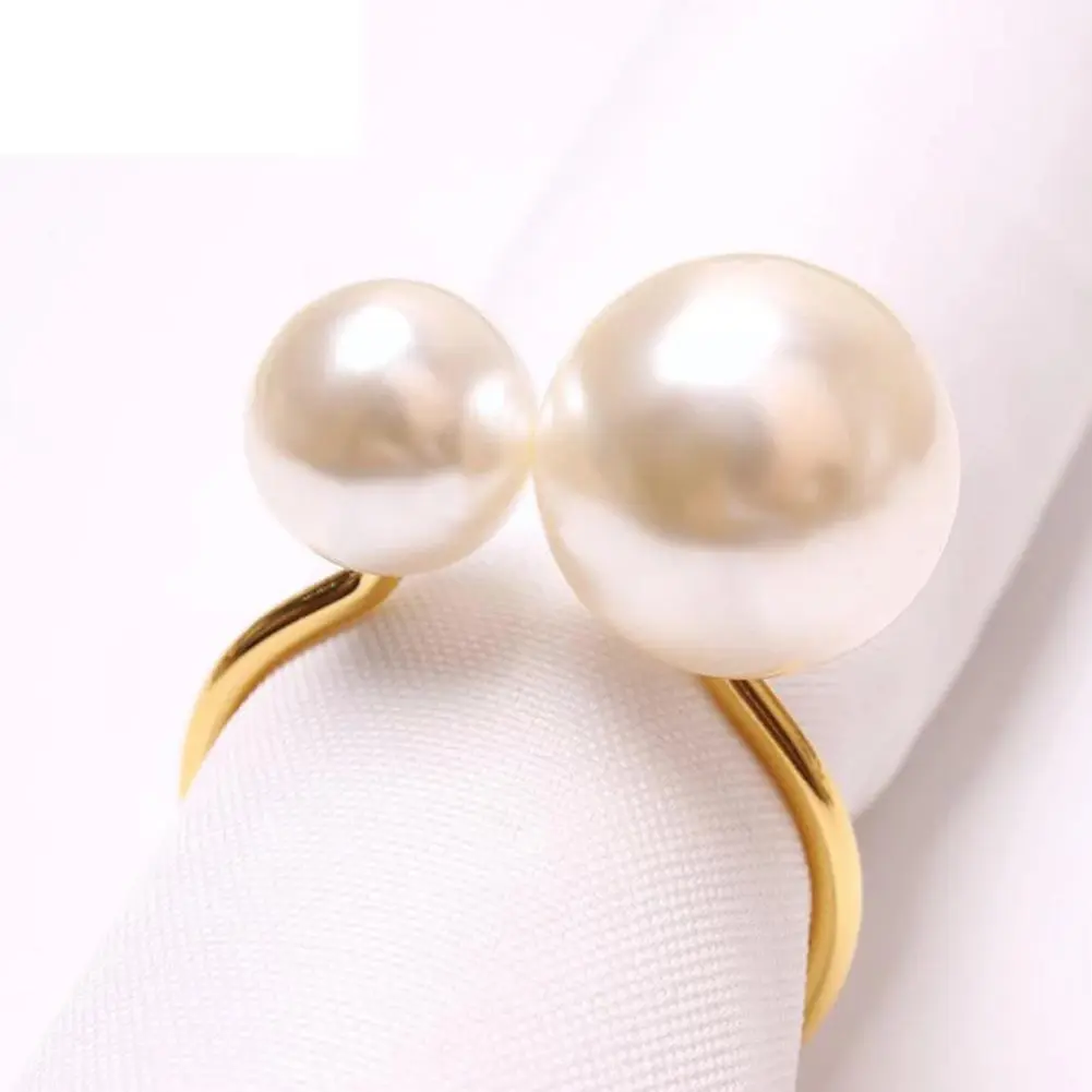 Atacado Pearl Style gold Metal Guardanapo Anel Decore Custom Table luxo Guardanapo Anéis pérola com decoração do casamento