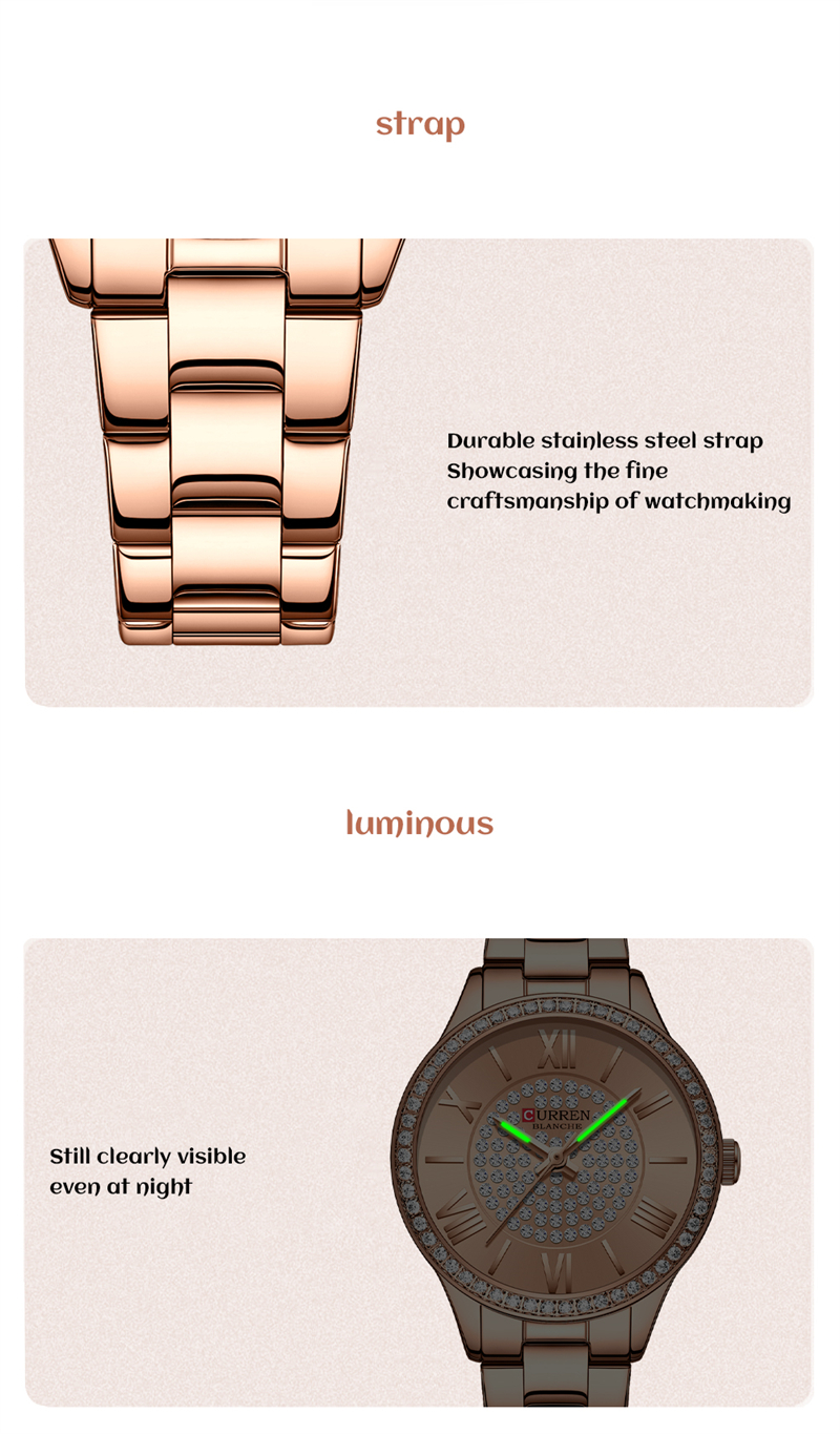CURREN Top Brand Fashion Ladies Watches Stainless Steel Band Quartz Female Wristwatch Ladies Gifts Clock Relogio Feminino