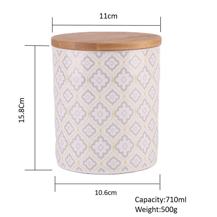 Wholesale hot sales white decal large capacity ceramic tea jar  with bamboo lid