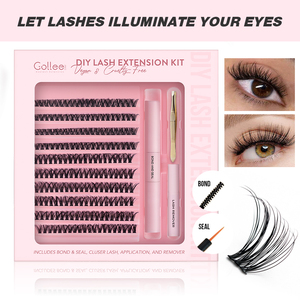 Gollee Trays Volume Private Label Mink Fluffy Oem Your logo Custom Diy Segment Strip Cils Lash Cluster Extension Glue Kit - Product Image 2