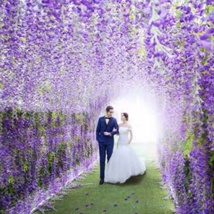 Glicine Vines 110Cm soffitto Floribunda Tree piantine Live Artificial Hanging Flores Artificiales Red Wedding