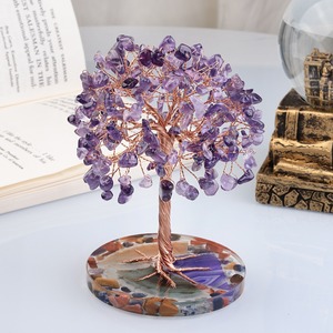 Fabrika toptan el yapımı doğal 7 çakra kuvars kristal para ağacı enerji Feng Shui taş şans servet ağacı akik tabanı ile - Product Image 3