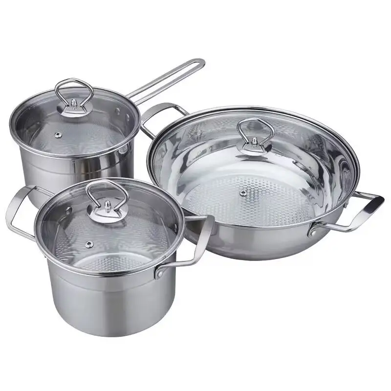 Op Maat Gemaakte 6-delige Roestvrijstalen Kookpan Pan Melkkan Soeppan Met Deksel En Handgreep Cooker Set Hot Sale