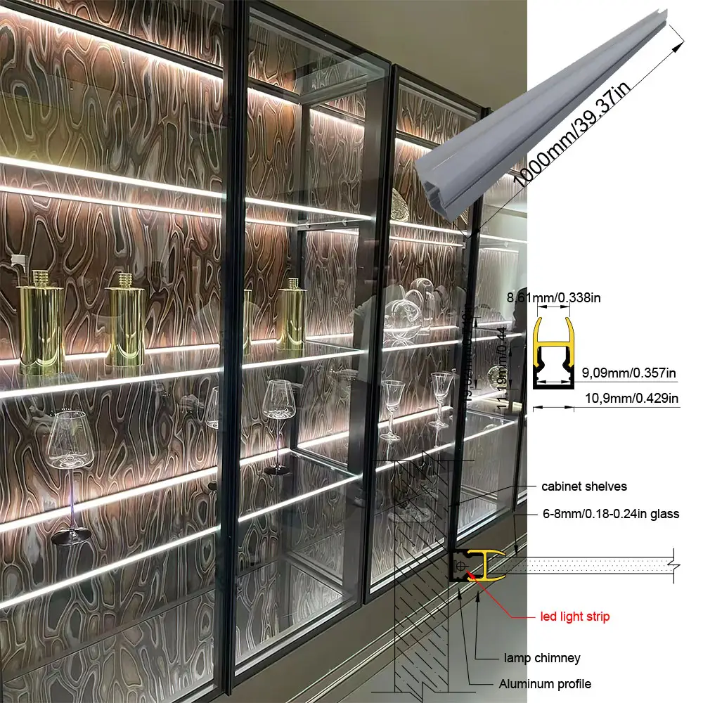 Lampu Strip LED Aluminium kualitas tinggi 10x20mm 1m untuk lemari rak buku dan tempat pameran pencahayaan lapisan kaca