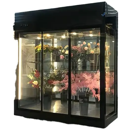 จีนผลิตใหม่เชิงพาณิชย์ประตูกระจกดอกไม้ดอกไม้เย็นค้าปลีก