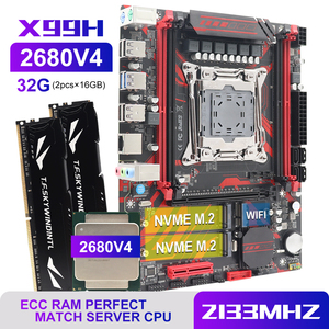 Juego de placa base X99 con Xeon E5 2680 V4 CPU LGA 2011-3 Procesador DDR4 32GB 2133MHz Memoria de PC REG ECC RAM