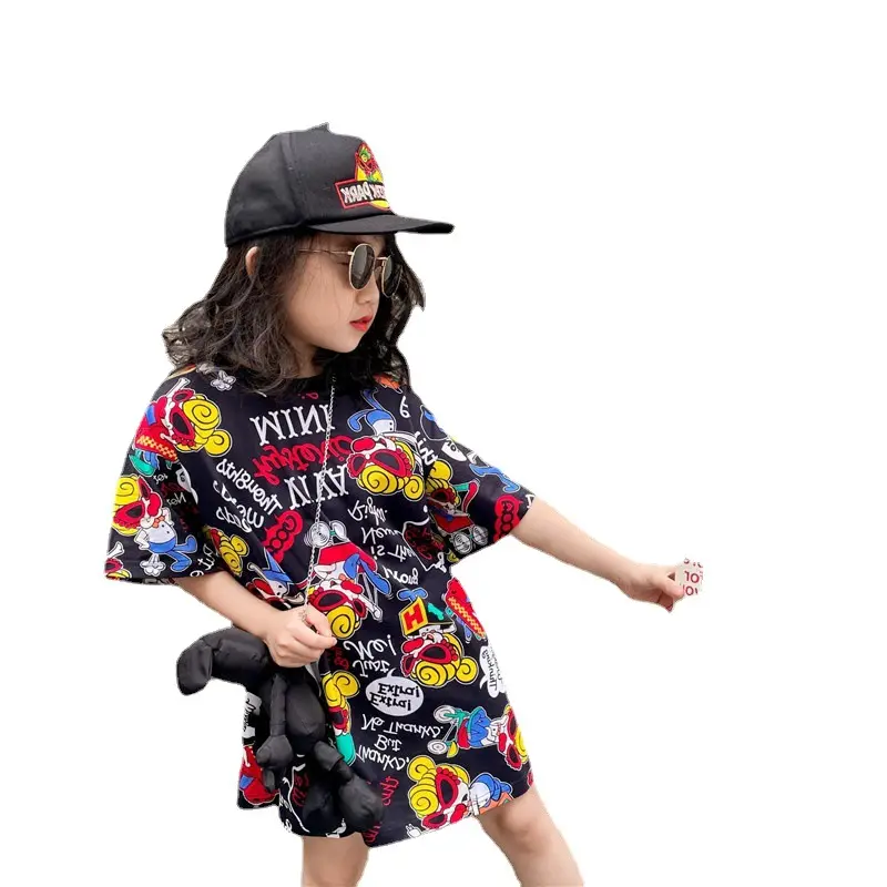 Летнее платье для девочек, Детская футболка с коротким рукавом