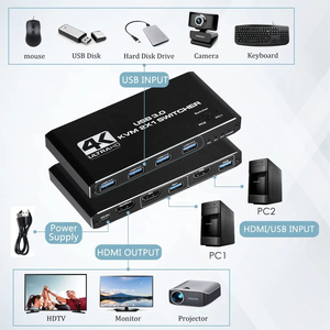 Conmutador KVM HDMI USB 3,0, conmutador HDMI de 2 puertos, compatible con 2 ordenadores, 4 USB3.0 y 1 salida de Puerto HDMI2.0b