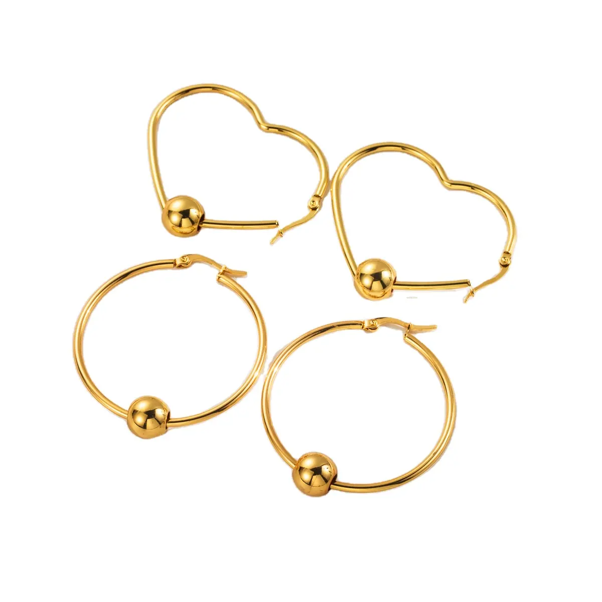 Orecchini in acciaio inox Love Circle piccoli auricolari con sfera d'oro con personalità rotonda a cuore grandi orecchini a cerchio da donna