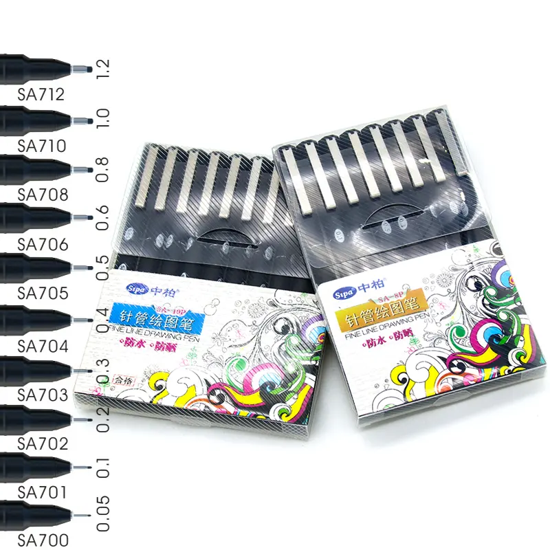Sipa 10 Verschiedene Schreib linien Art Marker Pigment Liner Fin eliner Pen auf Wasserbasis für Student Paper Needle Permanent Akzeptabel