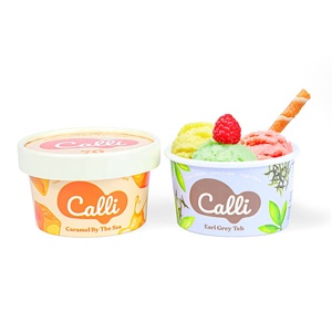 ZJPACK工場リサイクル卸売使い捨てカスタムプリントアイスクリームペーパーカップ紙蓋またはドーム蓋付き