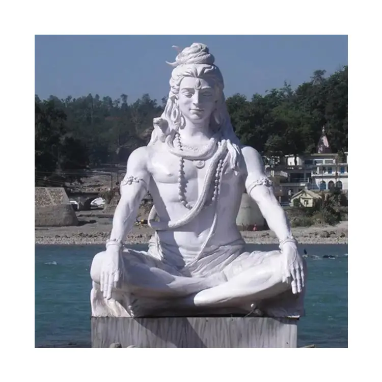 힌두교 신 주 시바 대리석 동상 손 조각 흰 돌 조각