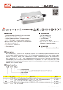 MEAN WELL HLG-600H-30A 95% Eff. IP67 Adjustable Output 30V 600W Constant <strong>Current</strong>/Voltage <strong>LED</strong> Driver for Parking Lot Lighting - Product Image 3