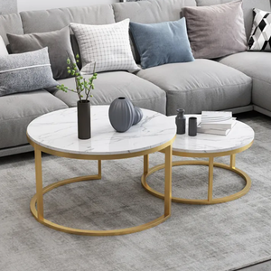 Contemporary Round Nesting Bent Black Gold Metal Side Glass Marble Stone Mdf Wood Coffee <strong>Table</strong> Nest of <strong>3</strong> <strong>Table</strong> <strong>Set</strong> Nesting <strong>Table</strong> - Product Image 4