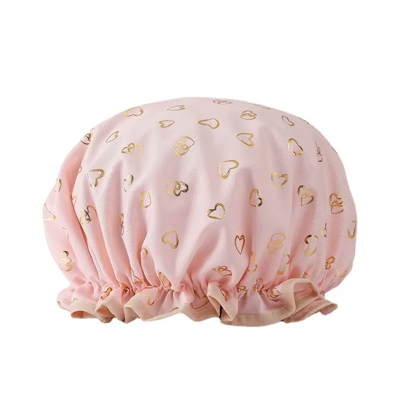 Shower Cap Elastic Band Waterproof Bath Caps Double Layers Reusable With Ruffled Edge Covering Ears for Girls and Women