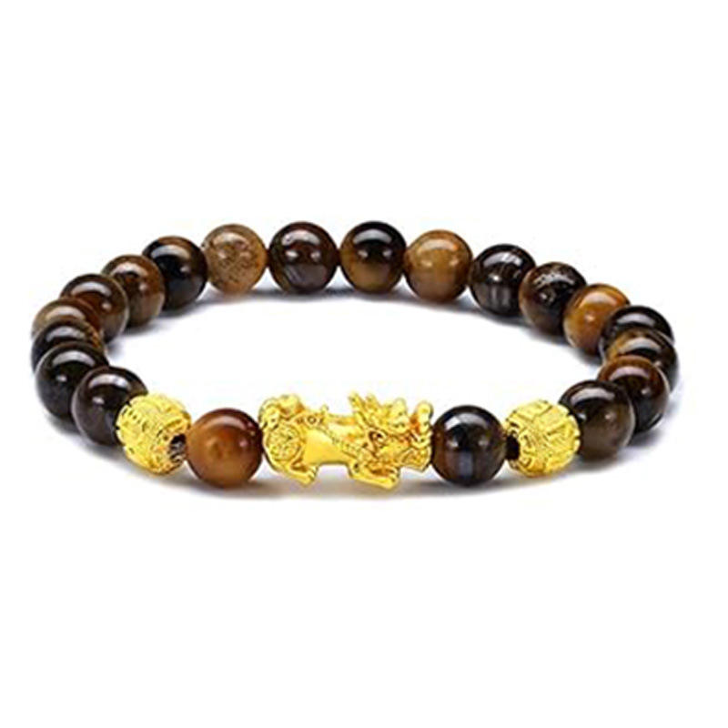 สร้อยข้อมือหินตาเสือสีน้ำตาลปี่เซียะ