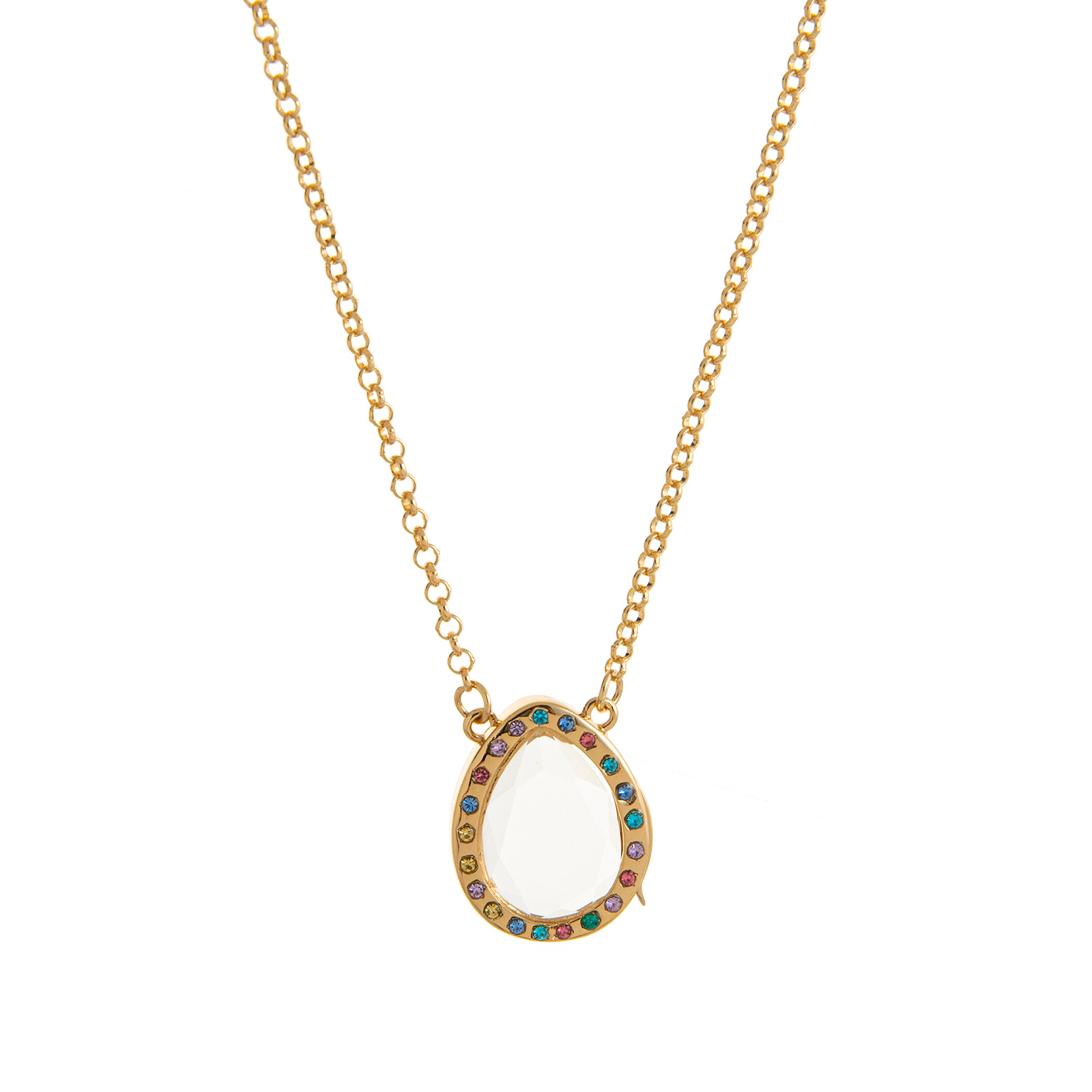 Water drop colored diamond glass box necklace