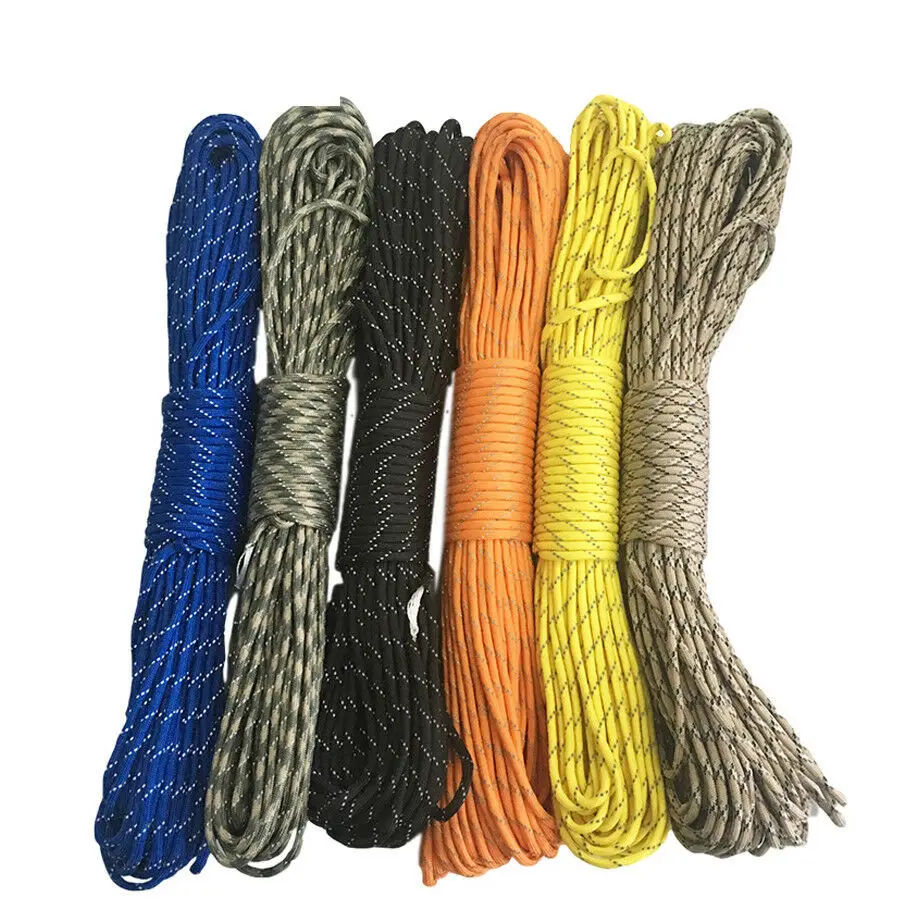 Corda de paraquedas, corda de nylon refletiva, durável, 100ft, 7 fios, núcleo, para atividades ao ar livre, paracord