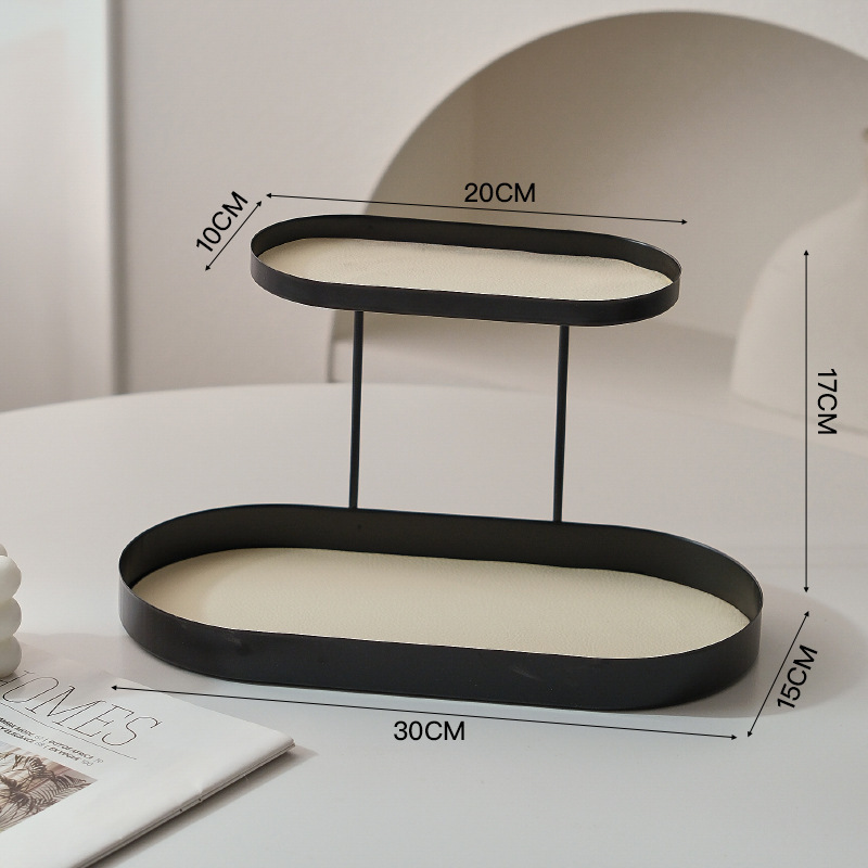 Oval double-layer (black) off-white leather