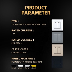 Interruttori a parete e prese interruttori elettrici a pulsante moderni montati a parete 2 Gang 1 Way interruttore della luce a 2 vie con LED - Product Image 2