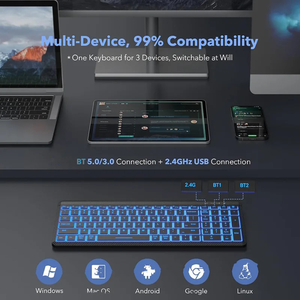 Mac Windowsi.OSコンピューター用のナンバーパッド付きワイヤレスキーボードとマウスバックライト付きスリム充電式マルチデバイスBTキーボード - Product Image 5