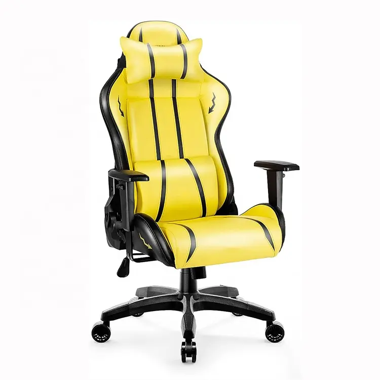 Кресло игровое желтое роскошное, регулируемое, из ПВХ кожи