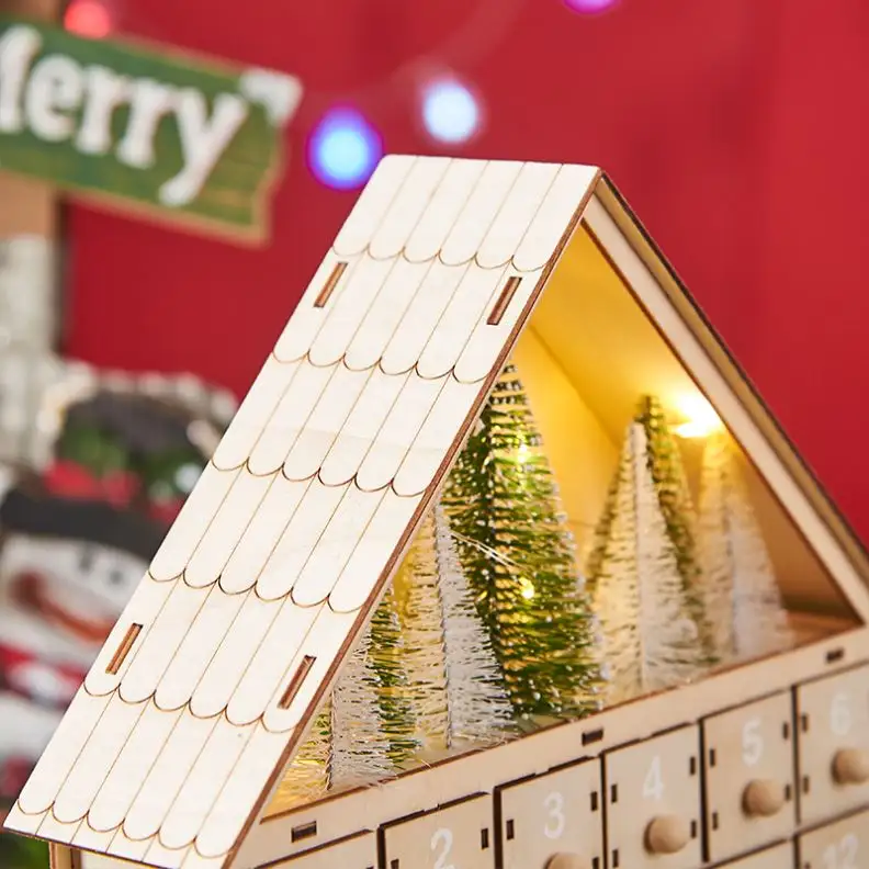 Grosir dekorasi Natal ramah lingkungan rumah kayu DIY miniatur rumah