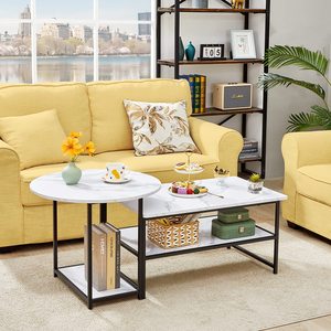 Small Round Side <strong>Table</strong> and <strong>Rectangular</strong> Coffee <strong>Table</strong> Set <strong>Nesting</strong> Coffee <strong>Table</strong> Set for Living Room - Product Image 1