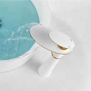 Hiện Đại Duy nhất-lỗ gắn Trắng Brass lưu vực vòi gốm van thác nước phòng tắm tàu chìm Mixer tap lạnh nước nóng - Product Image 2