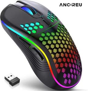 เม้าส์เล่นเกมไร้สายแบบมืออาชีพเมาส์เล่นเกม RGB แบบชาร์จได้ความละเอียด2400dpi พร้อมรังผึ้งเมาส์คอมพิวเตอร์เมาส์สำหรับเล่นเกม - Product Image 2
