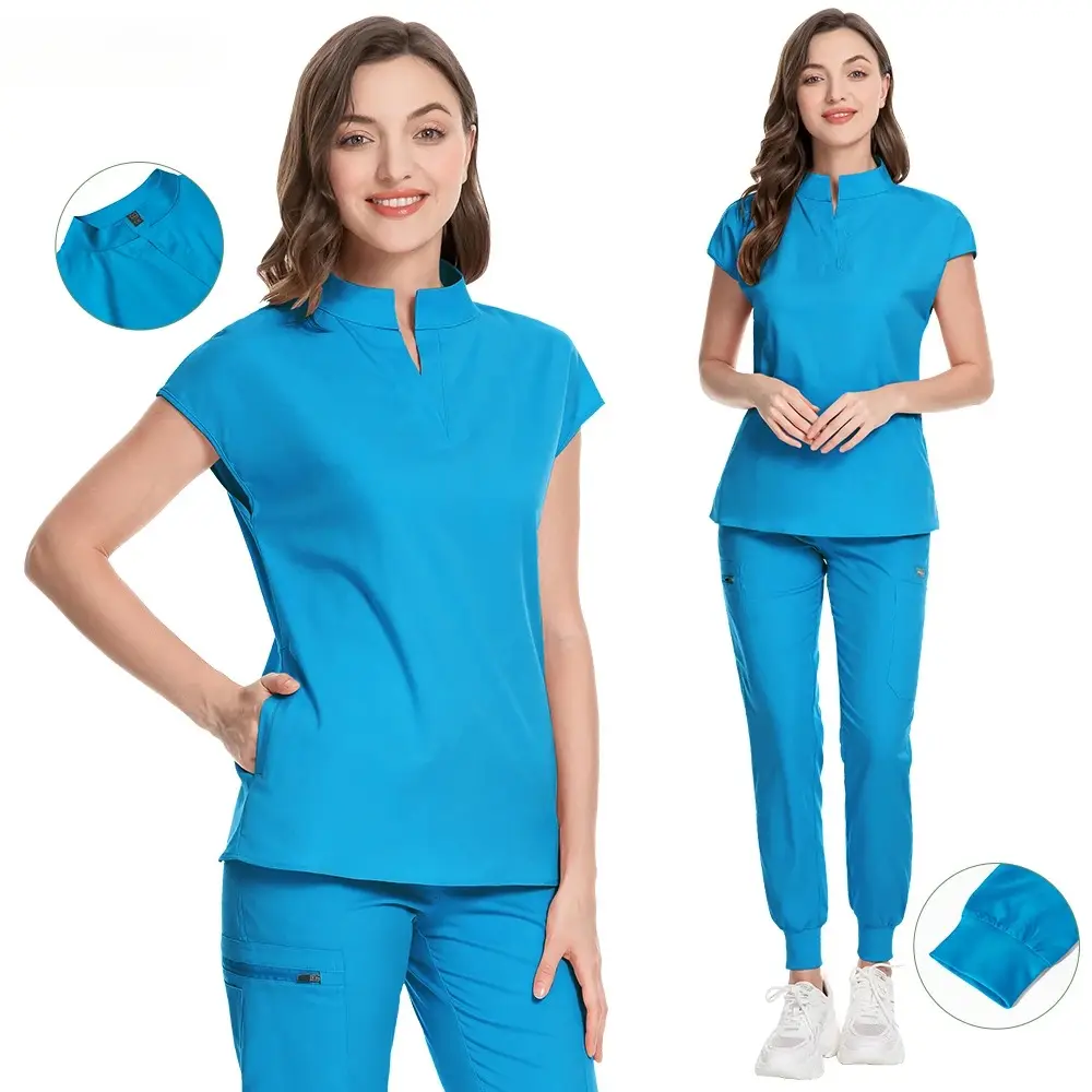 고품질 수술실 스크럽 간호사 유니폼 건강 스크럽 세트 여성용 의료 의류